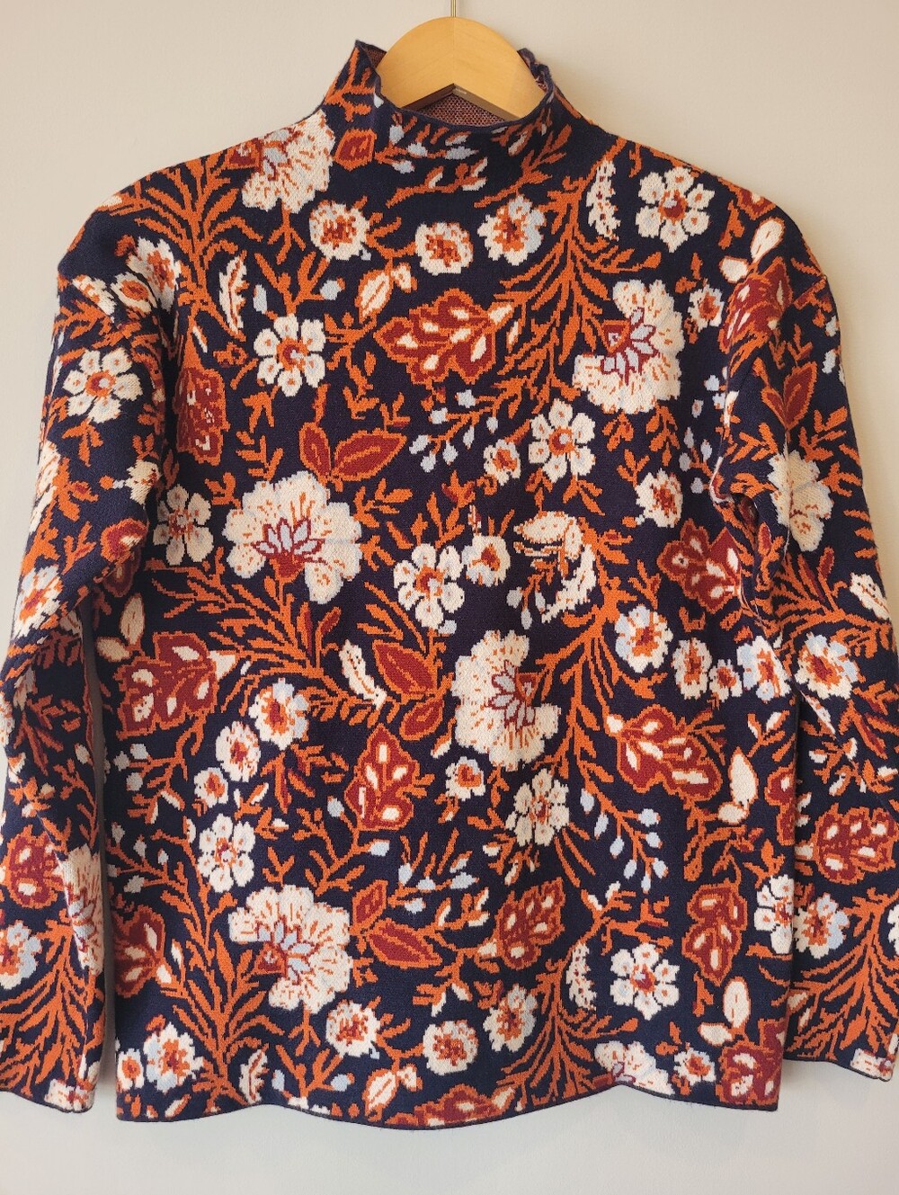 Rachel Zoe Floral Mock Neck Sweater Top Womens M